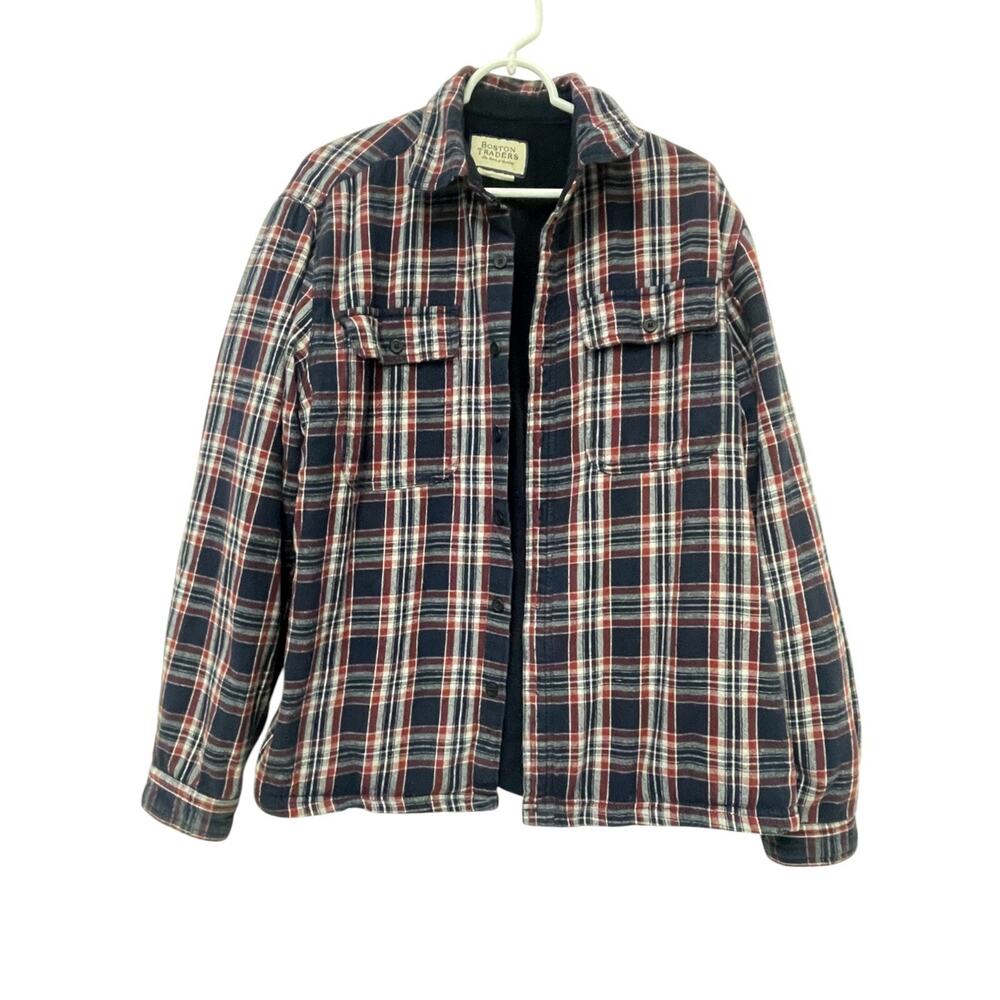 Boston Traders Button Up Flannel Jacket Mens Large Multicolor Plaid Fleece Lined
